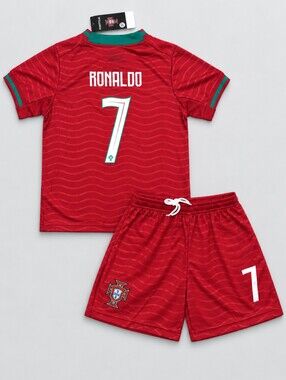 Kids Cristiano Ronaldo 7 Portugal Red Soccer Jersey Shorts Set Youth Boys Girls